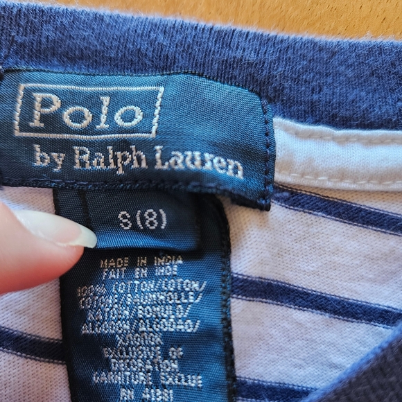 Boys Polo Ralph Lauren White Navy Blue Striped Short Sleeve Tee Size 8 - Picture 6 of 6